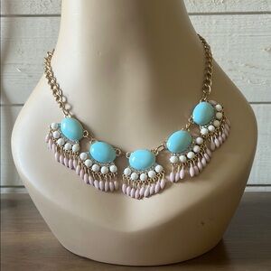 Vera Wang Blue White & Pink Bohemian Necklace with Fringe Detail